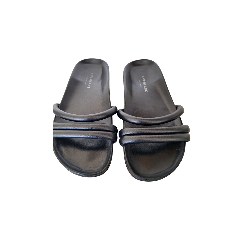 Everlane The Puffy Slide Black Leather Double Strap Sandals Womens Size 7 Italy